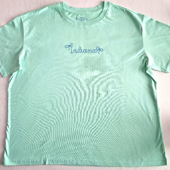 State Of Mine Embroidered Italics "Indiana" Bows Mint Green Shirt Size Large - Picture 1 of 4